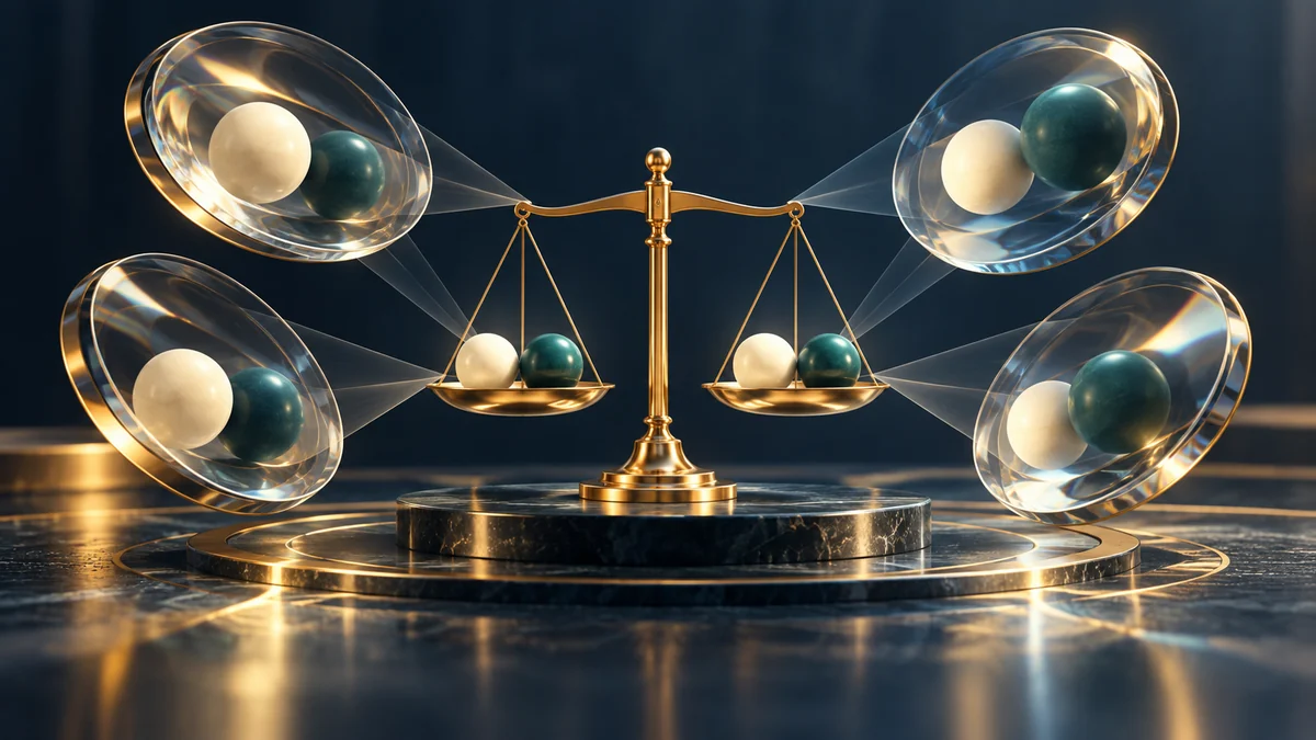 Ejemplo interpretativo de esferas de probabilidad que se comparan con dos compartimentos de resultados observados.