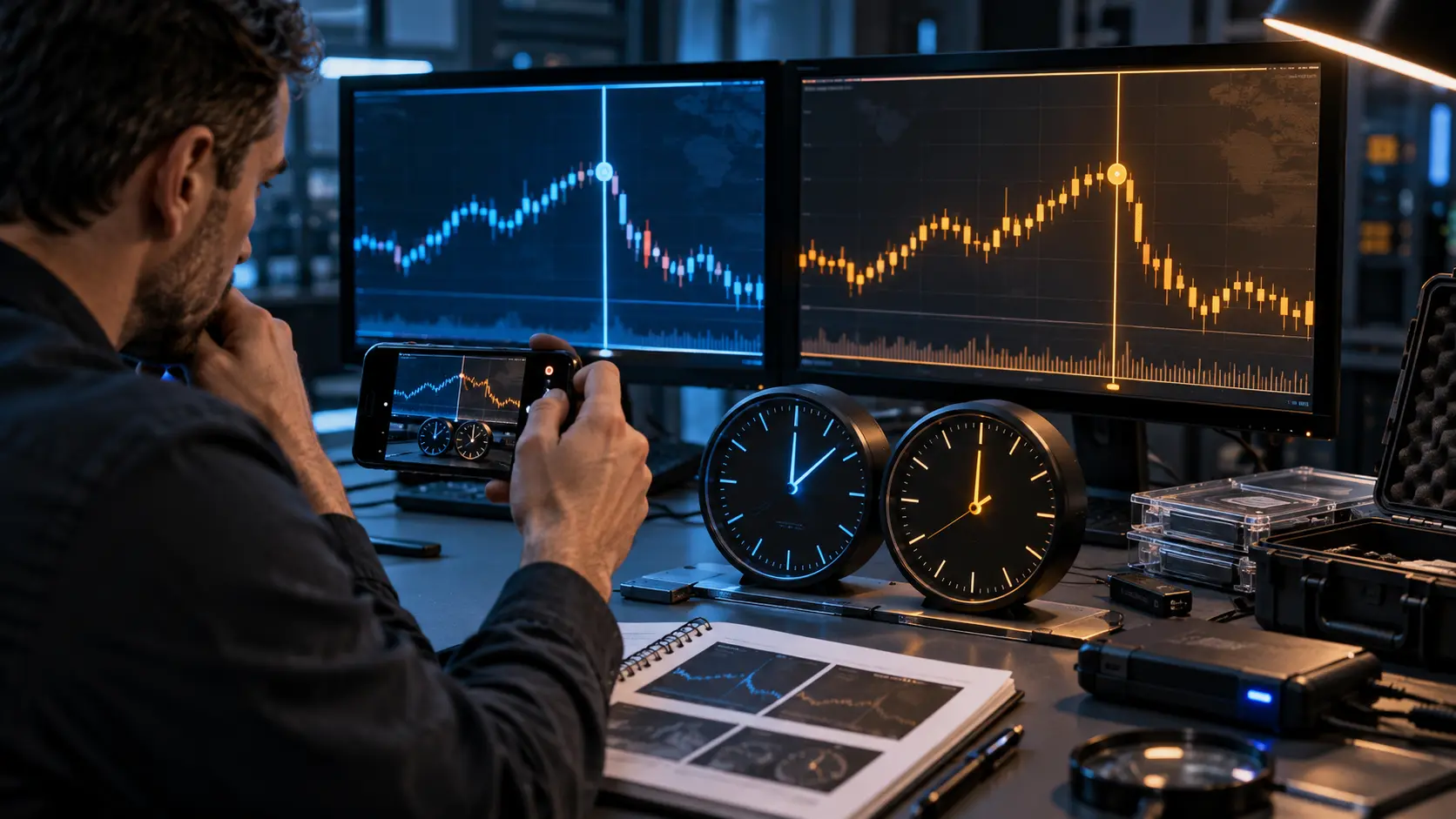 Binary-options expiry timer compared with an independent clock and preserved transaction evidence under forensic review
