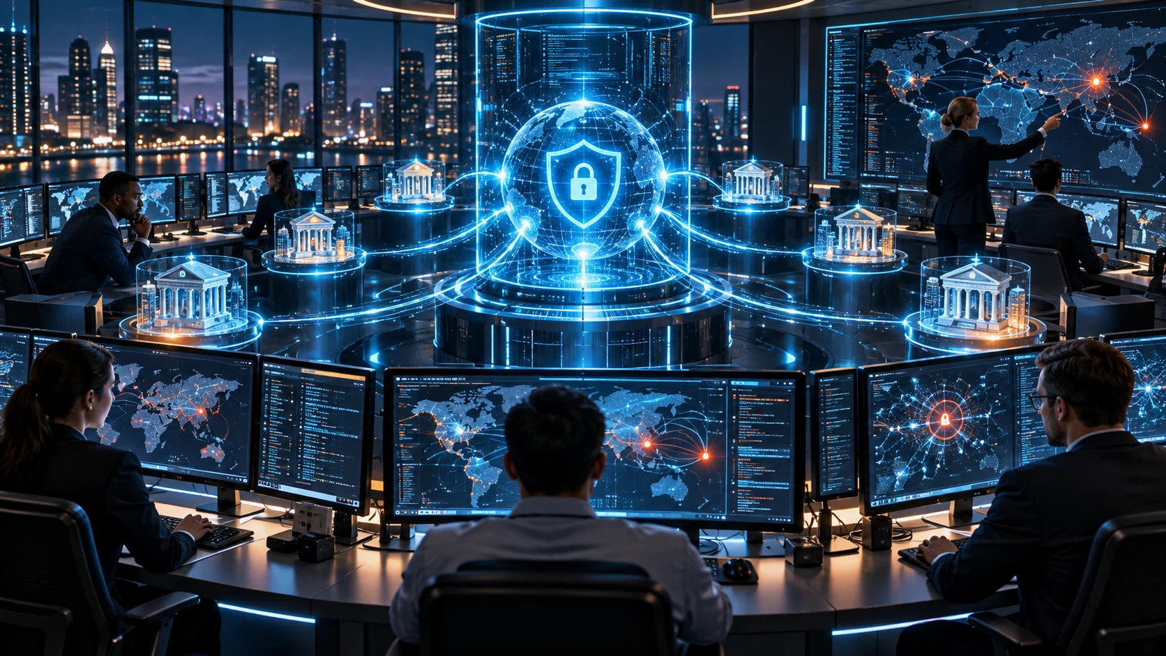 Secure brokerage cyber-intelligence hub connecting threat alerts across multiple financial firms