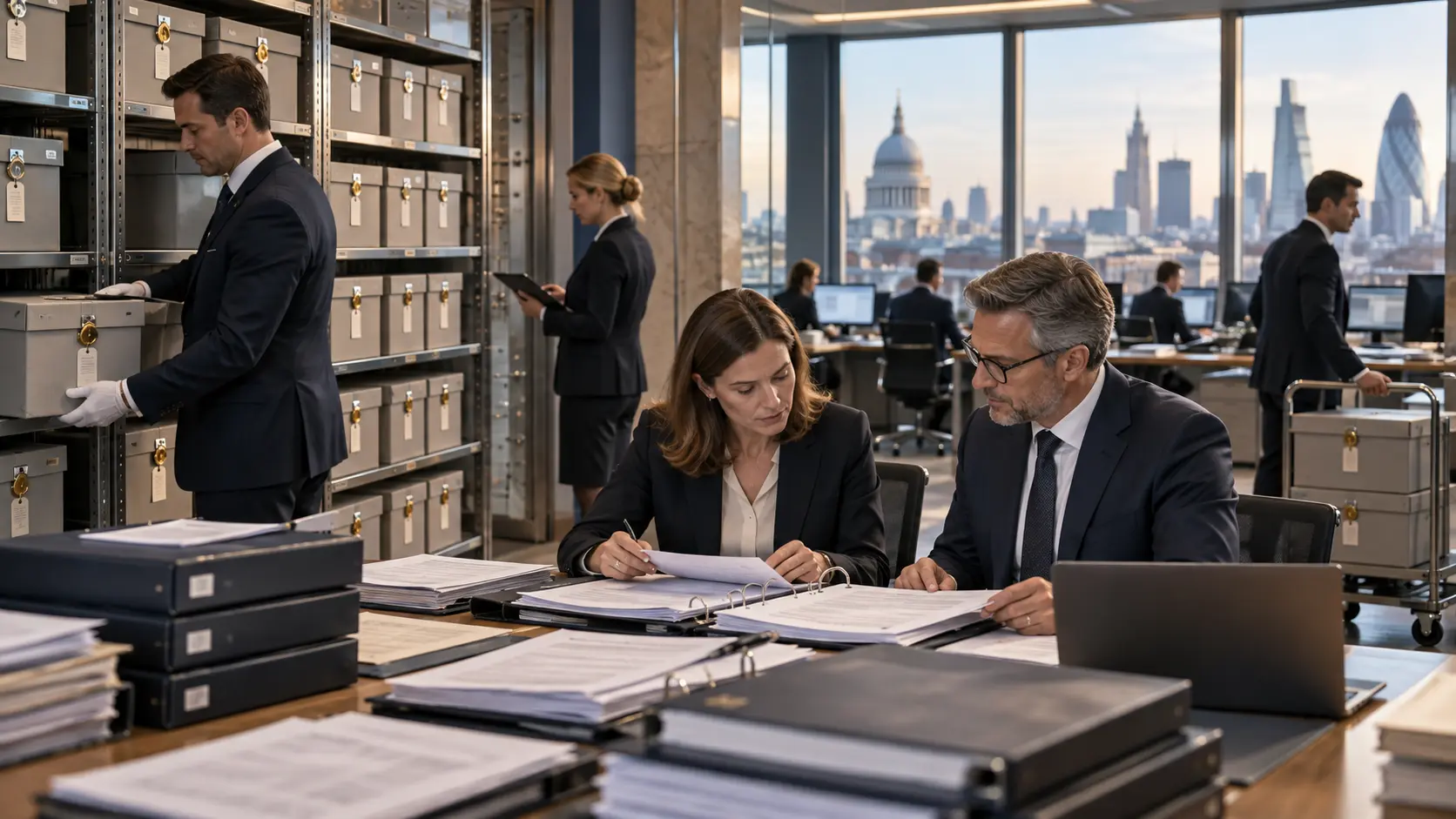 Court-appointed brokerage administration team reconciling protected client-money and custody-asset records