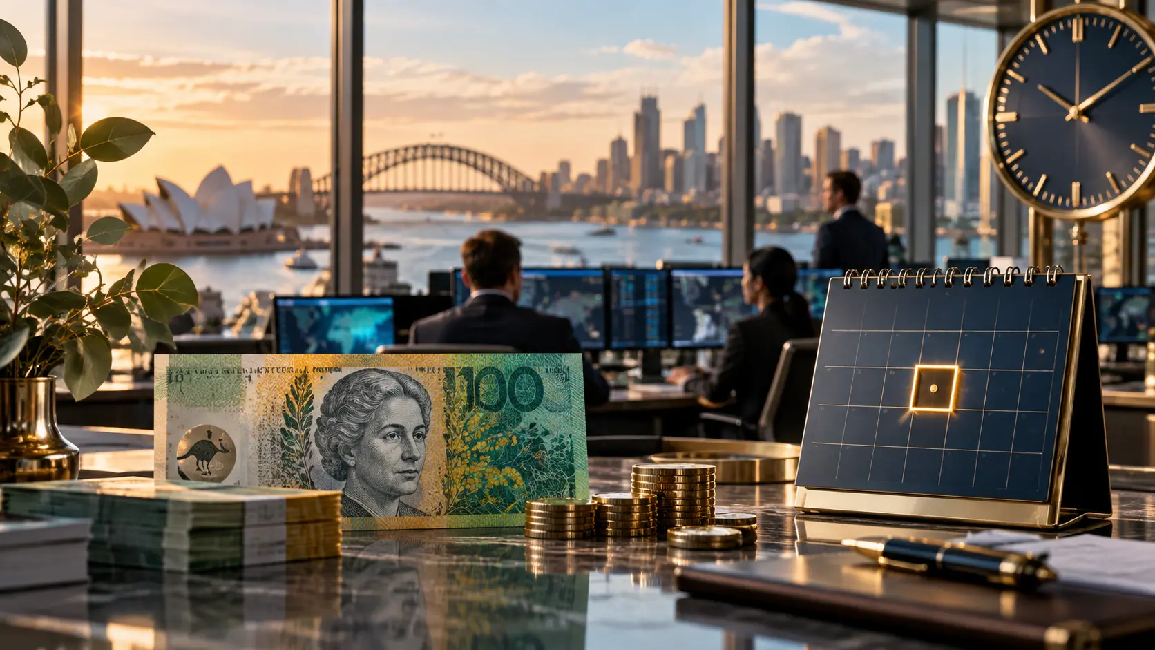 Australian monetary-policy countdown showing the scheduled decision, media conference and later minutes without implying an outcome